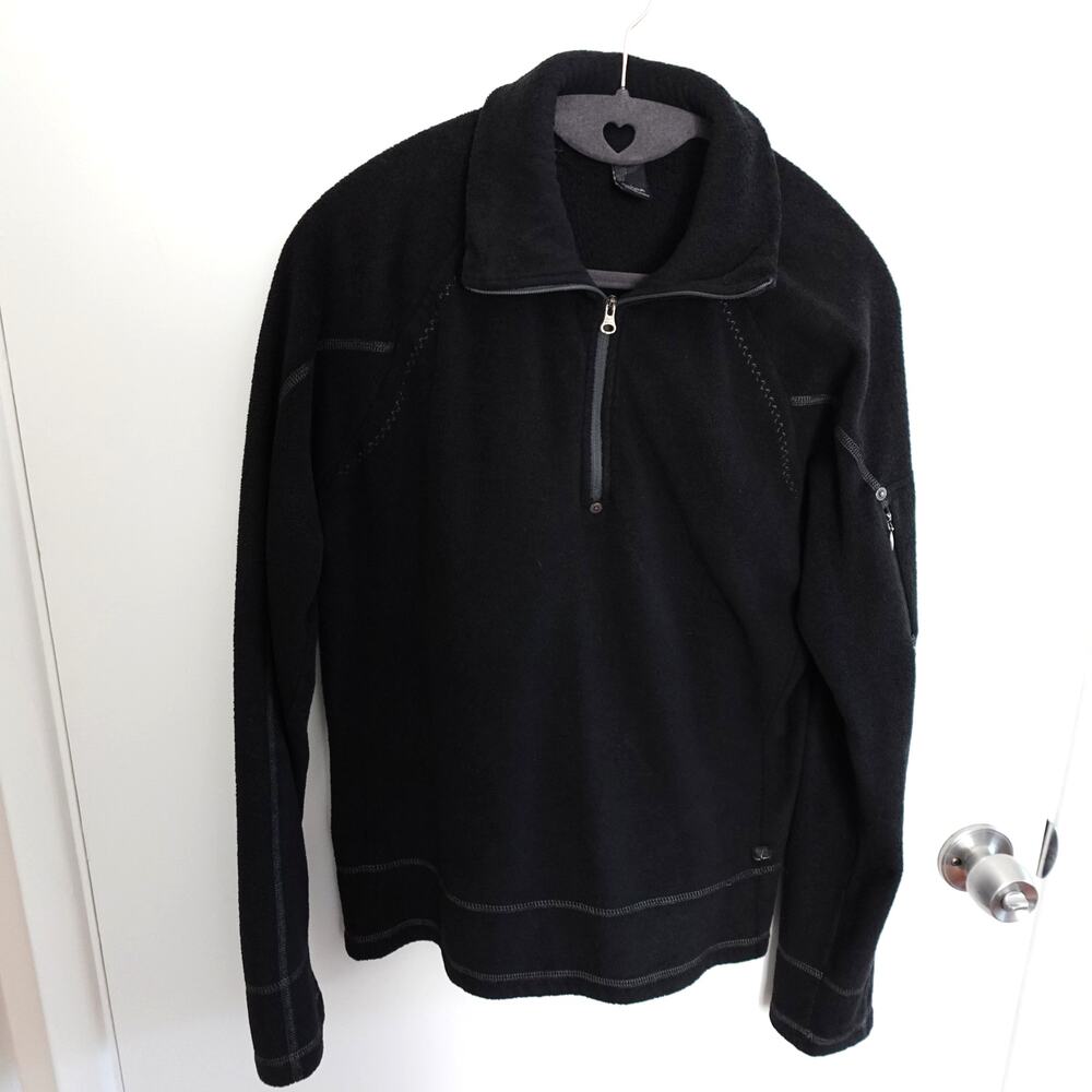 Prana Half Zip Pullover Sweater Fleece Black Cozy Outdoor Activewear Size M